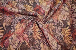 TESSUTO BROCCATO STRETCH FANTASIA TROPICALE COLORI CALDI