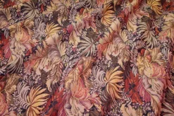TESSUTO BROCCATO STRETCH FANTASIA TROPICALE COLORI CALDI