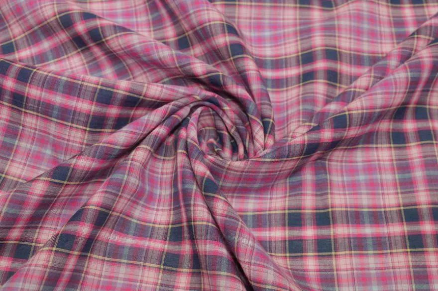 TESSUTO CAMICERIA PURO COTONE SCACCO ROSA