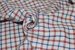 TESSUTO CAMICERIA PURO LINO SCACCO ROSSO BLU