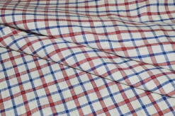 TESSUTO CAMICERIA PURO LINO SCACCO ROSSO BLU