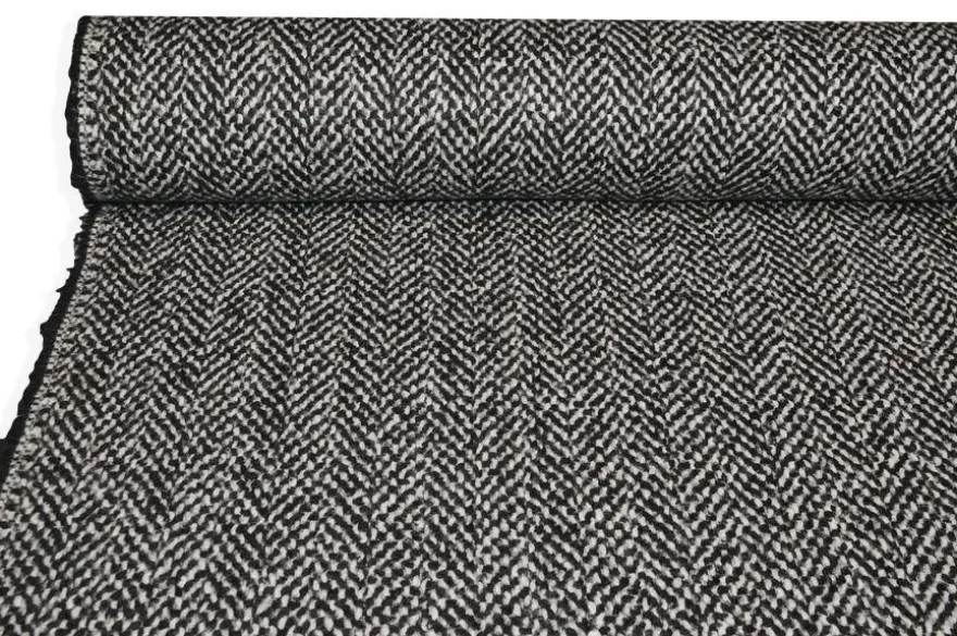 TESSUTO CAPPOTTO ADESIVATO PURA LANA BIANCO NERO