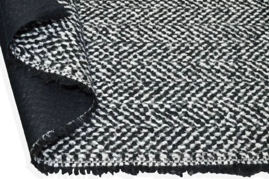 TESSUTO CAPPOTTO PURA LANA SPINATO BIANCO NERO