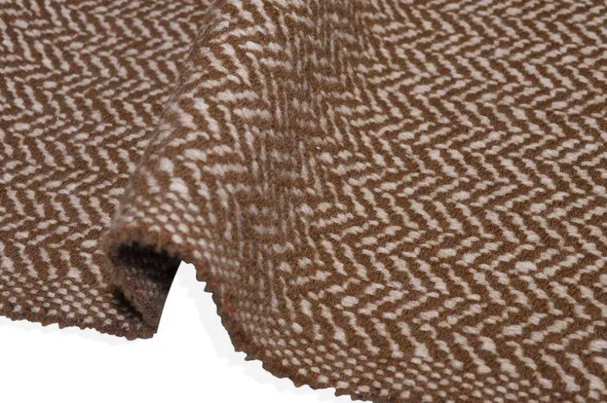 TESSUTO CAPPOTTO PURA LANA SPINATO COLOR TABACCO