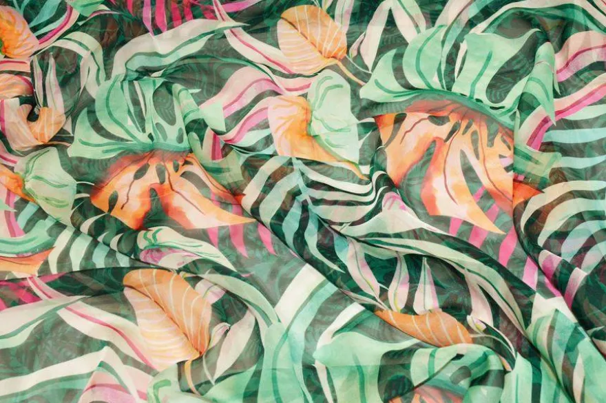 TESSUTO CHIFFON FANTASIA FOGLIA VERDE
