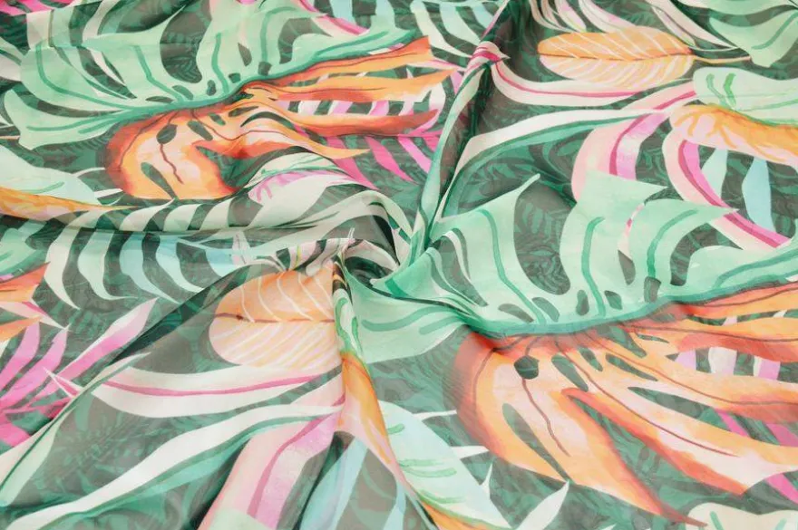 TESSUTO CHIFFON FANTASIA FOGLIA VERDE