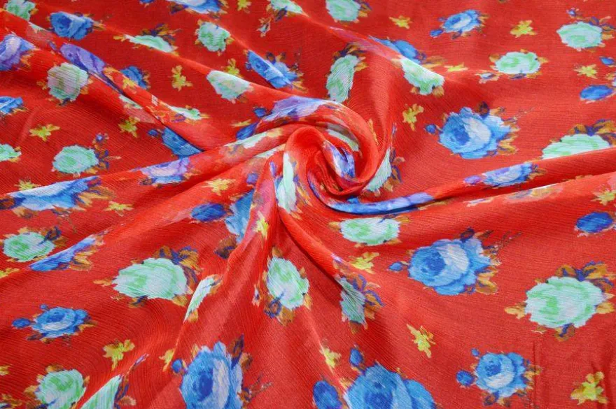 TESSUTO CHIFFON PURA SETA EFFETTO CREPON ROSSO