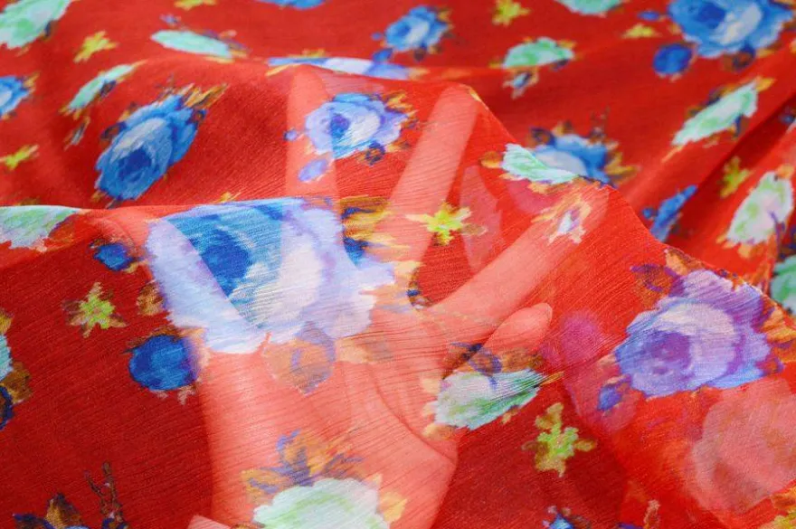 TESSUTO CHIFFON PURA SETA EFFETTO CREPON ROSSO