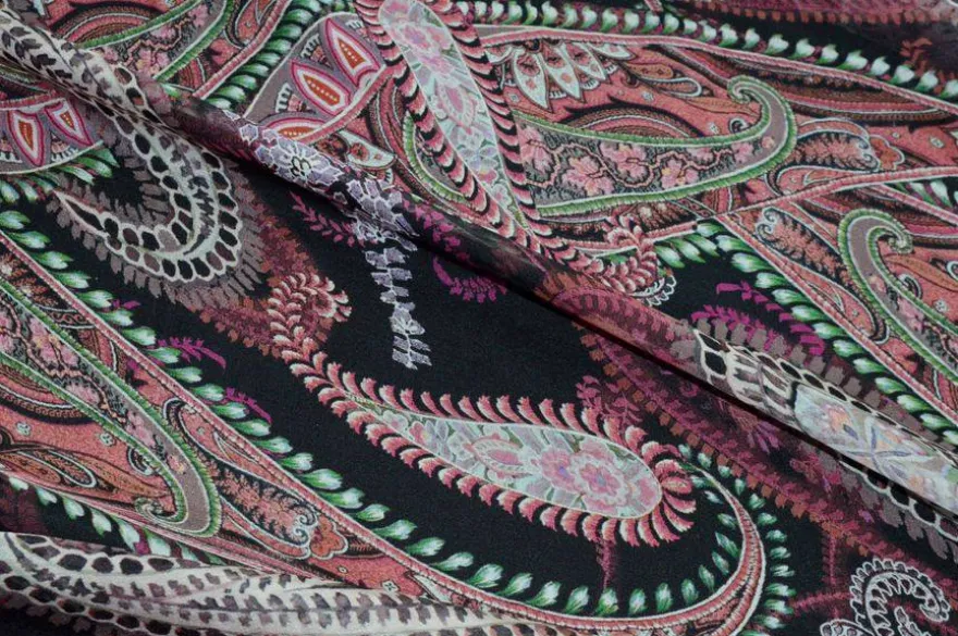TESSUTO CHIFFON PURA SETA FANTASIA CASHMERE FONDO NERO