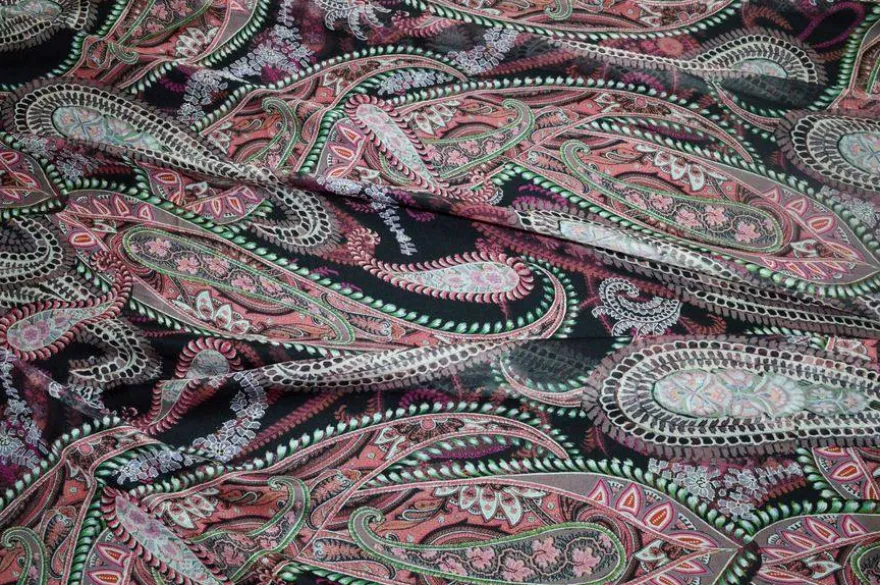 TESSUTO CHIFFON PURA SETA FANTASIA CASHMERE FONDO NERO