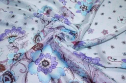 TESSUTO CHIFFON PURA SETA FANTASIA FLOREALE AZZURRA