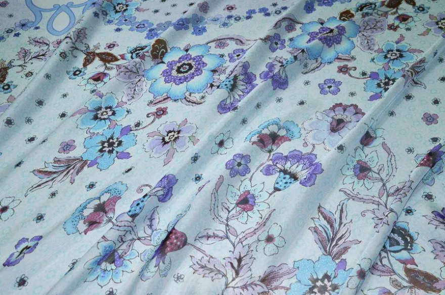 TESSUTO CHIFFON PURA SETA FANTASIA FLOREALE AZZURRA