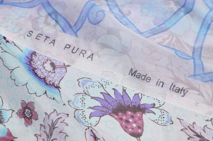 TESSUTO CHIFFON PURA SETA FANTASIA FLOREALE AZZURRA