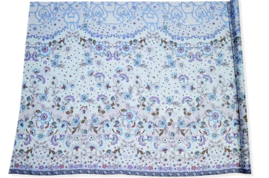 TESSUTO CHIFFON PURA SETA FANTASIA FLOREALE AZZURRA