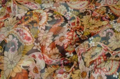 TESSUTO CHIFFON PURA SETA FLOREALE COLORI CALDI