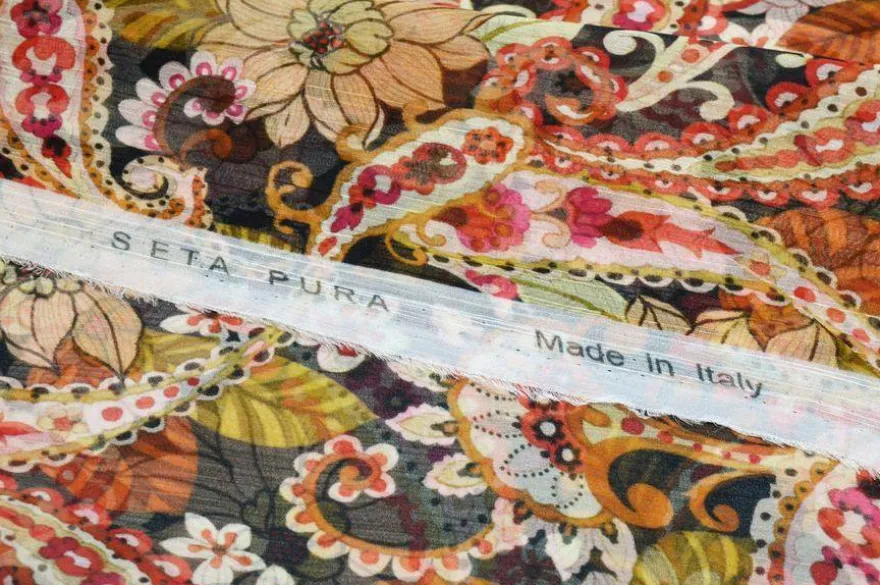 TESSUTO CHIFFON PURA SETA FLOREALE COLORI CALDI