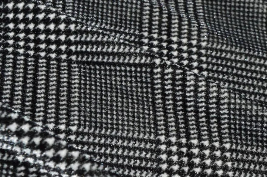 TESSUTO CINIGLIA STRETCH PRINCIPE DI GALLES BIANCO NERO
