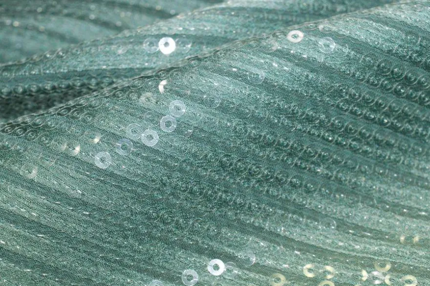 TESSUTO CON PAILLETTES CUCITE VERDE SALVIA