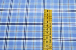 TESSUTO COTONE CAMICERIA STRETCH SCACCO AZZURRO RIGA ARANCIO