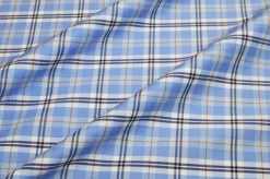 TESSUTO COTONE CAMICERIA STRETCH SCACCO AZZURRO RIGA ARANCIO