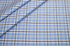 TESSUTO COTONE CAMICERIA STRETCH SCACCO AZZURRO RIGA ARANCIO