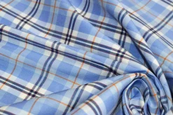 TESSUTO COTONE CAMICERIA STRETCH SCACCO AZZURRO RIGA ARANCIO