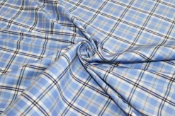 TESSUTO COTONE CAMICERIA STRETCH SCACCO AZZURRO RIGA ARANCIO