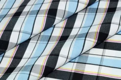TESSUTO COTONE CAMICERIA STRETCH SCACCO CELESTE