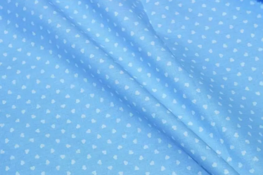 TESSUTO COTONE CUORICINI AZZURRO