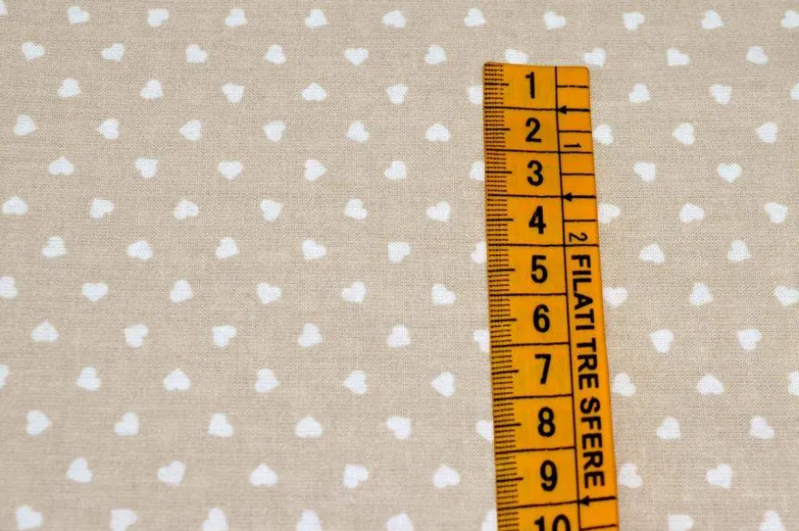 TESSUTO COTONE CUORICINI BEIGE