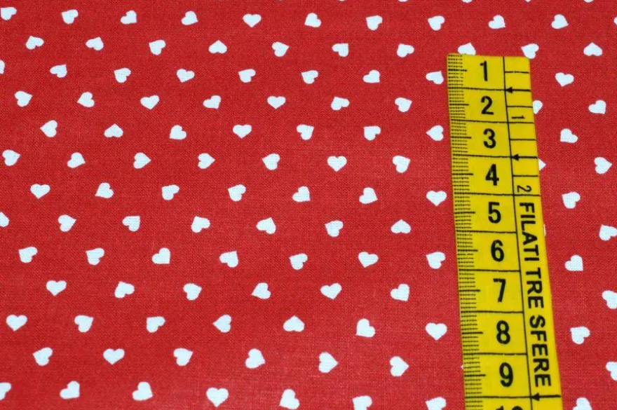 TESSUTO COTONE CUORICINI ROSSO