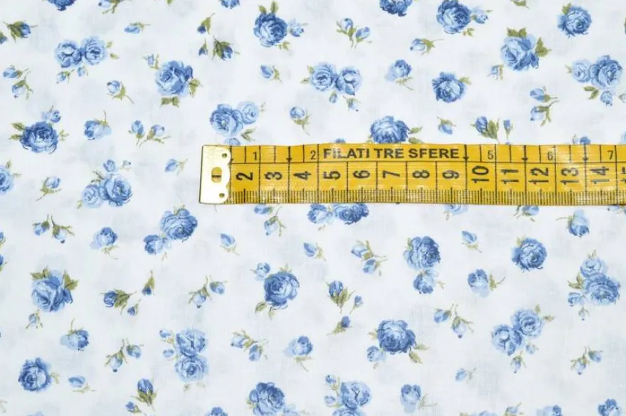 TESSUTO COTONE FANTASIA FIORELLINO AZZURRO