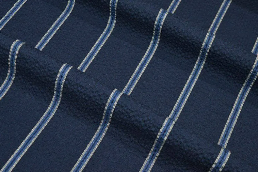 TESSUTO COTONE GOFFRATO STRETCH RIGA BLU