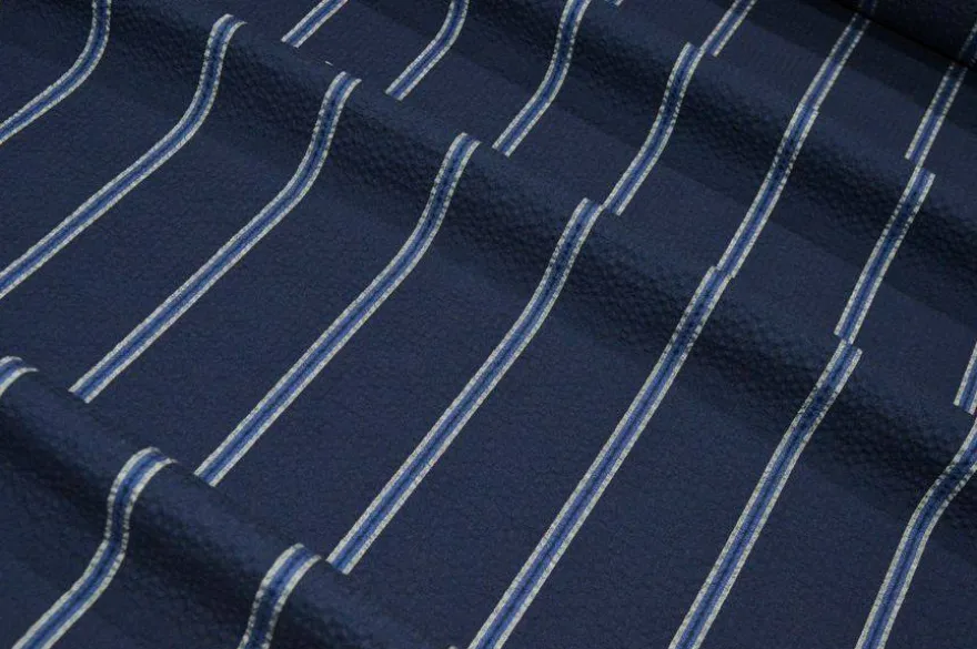 TESSUTO COTONE GOFFRATO STRETCH RIGA BLU