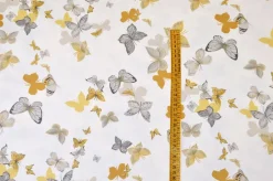 TESSUTO COTONE PANAMA FANTASIA FARFALLE GIALLE