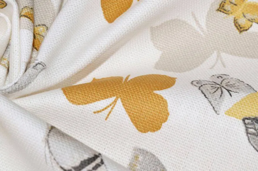 TESSUTO COTONE PANAMA FANTASIA FARFALLE GIALLE