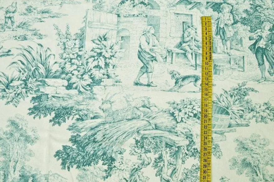 TESSUTO COTONE PANAMA TOILE DE JOUY TURCHESE