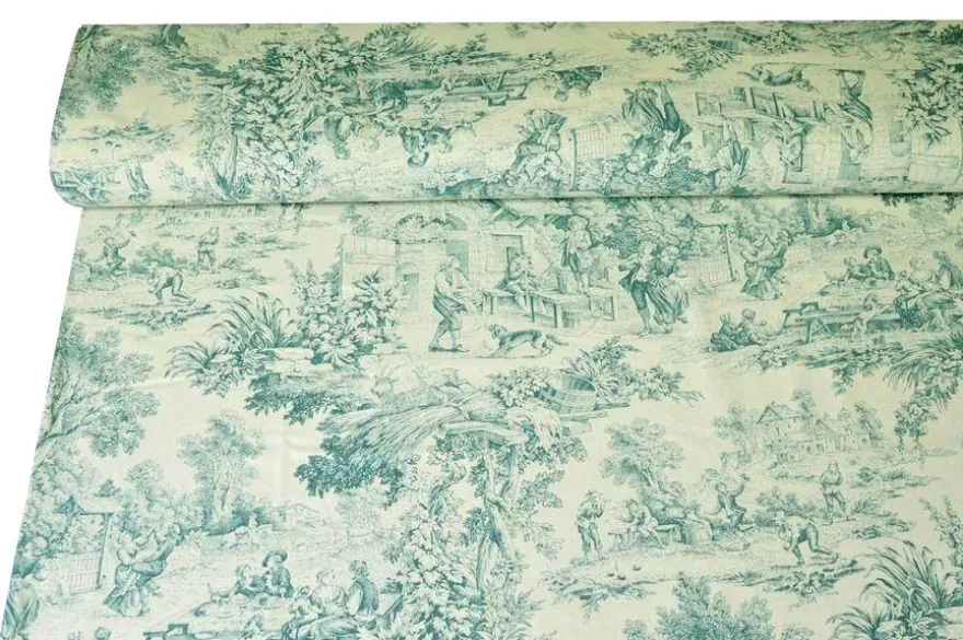 TESSUTO COTONE PANAMA TOILE DE JOUY TURCHESE