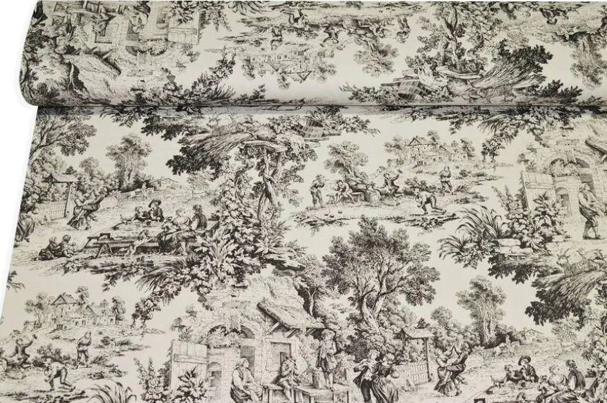TESSUTO COTONE PANAMA TOILE DE JOUY NERO