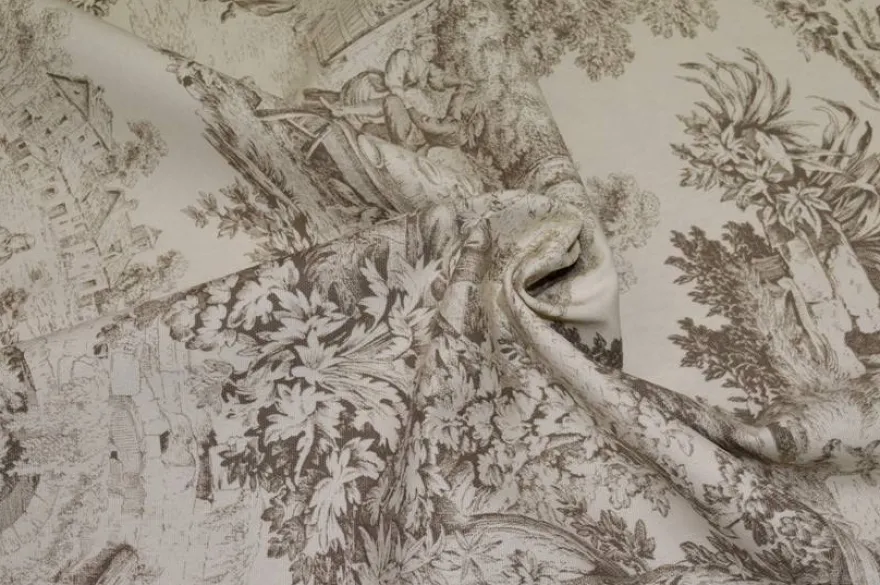 TESSUTO COTONE PANAMA TOILE DE JOUY BEIGE