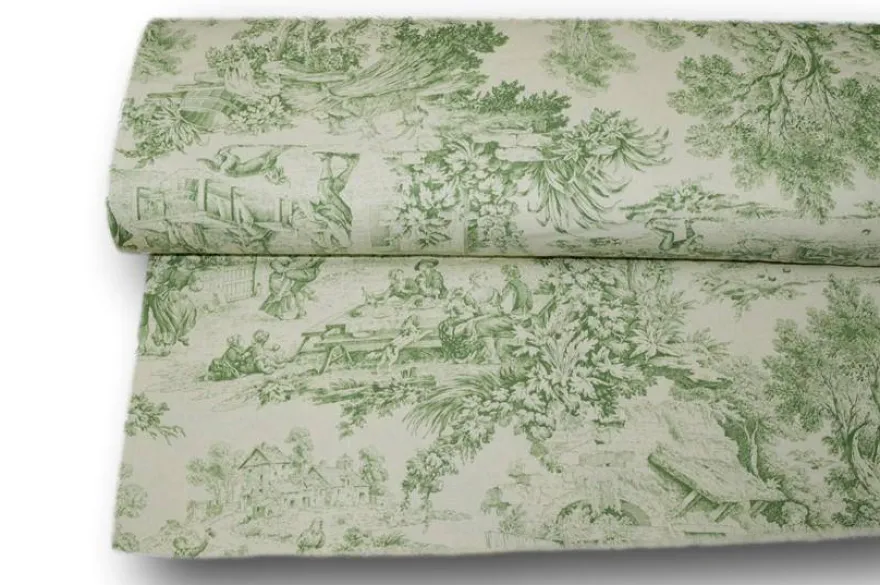 TESSUTO COTONE PANAMA TOILE DE JOUY VERDE