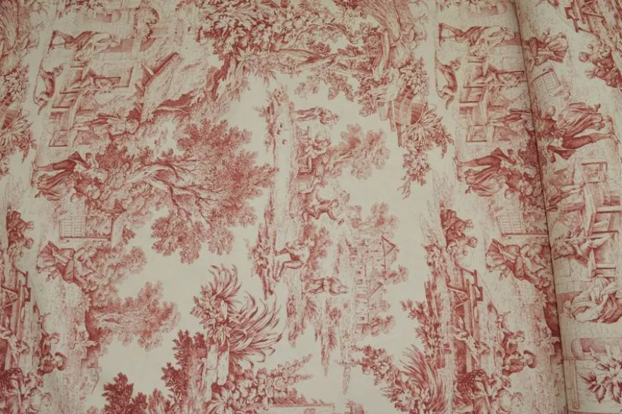 TESSUTO COTONE PANAMA TOILE DE JOUY ROSSO