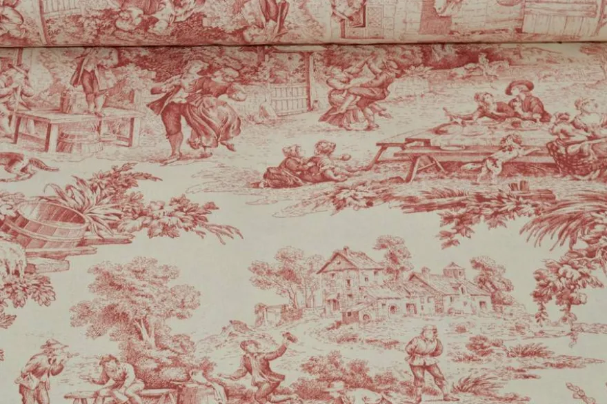 TESSUTO COTONE PANAMA TOILE DE JOUY ROSSO