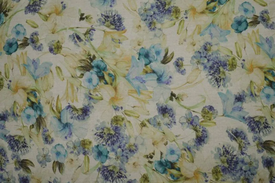TESSUTO COTONE STAMPA DIGITALE FIORE AZZURRO