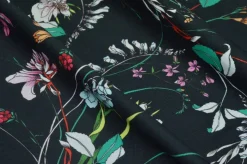 TESSUTO COTONE STRETCH FANTASIA FIORE FONDO NERO