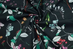 TESSUTO COTONE STRETCH FANTASIA FIORE FONDO NERO