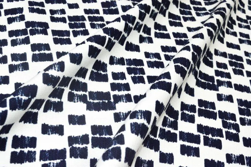 TESSUTO COTONE STRETCH FANTASIA BIANCA E BLU