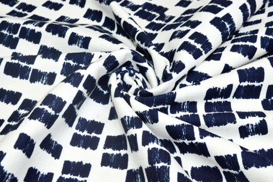 TESSUTO COTONE STRETCH FANTASIA BIANCA E BLU