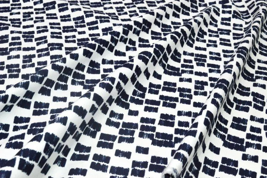 TESSUTO COTONE STRETCH FANTASIA BIANCA E BLU