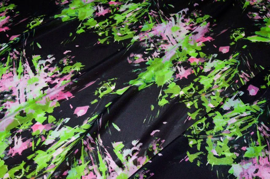 TESSUTO CREPE DE CHINE MISTO SETA FANTASIA ASTRATTA VERDE